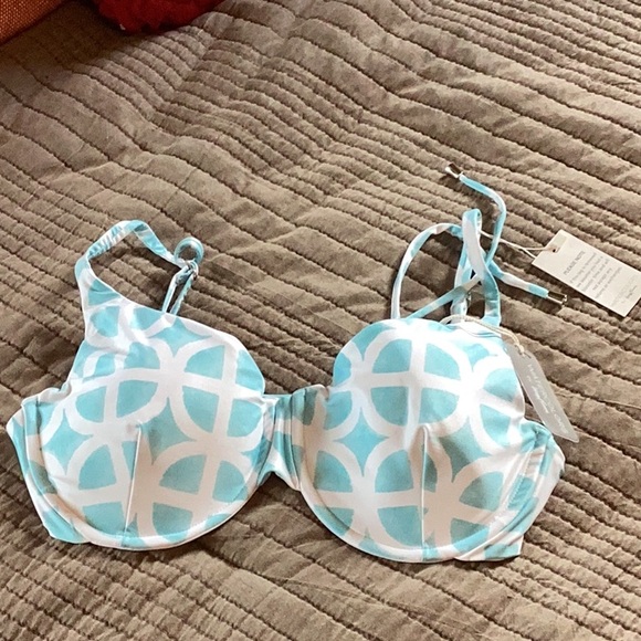 Kenny Flowers underwire NWT DD Blue/White Bikini Top summer, beach, pool party - Picture 6 of 9